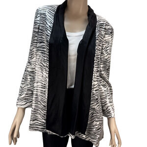 Alberto Makali Vintage Sequin Zebra Jacket Size L Open Front Drape Black White